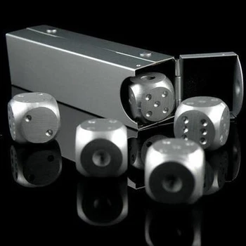 

High Quality Aluminium Alloy Poker 5 pcs Silver Color Solid Dominoes Metal Dice Game Portable Dice Poker Party