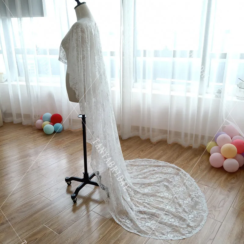 Кружевная Свадебная накидка на высоком и низком каблуке; элегантные Свадебные шали со шлейфом; элегантное Болеро; DJ056