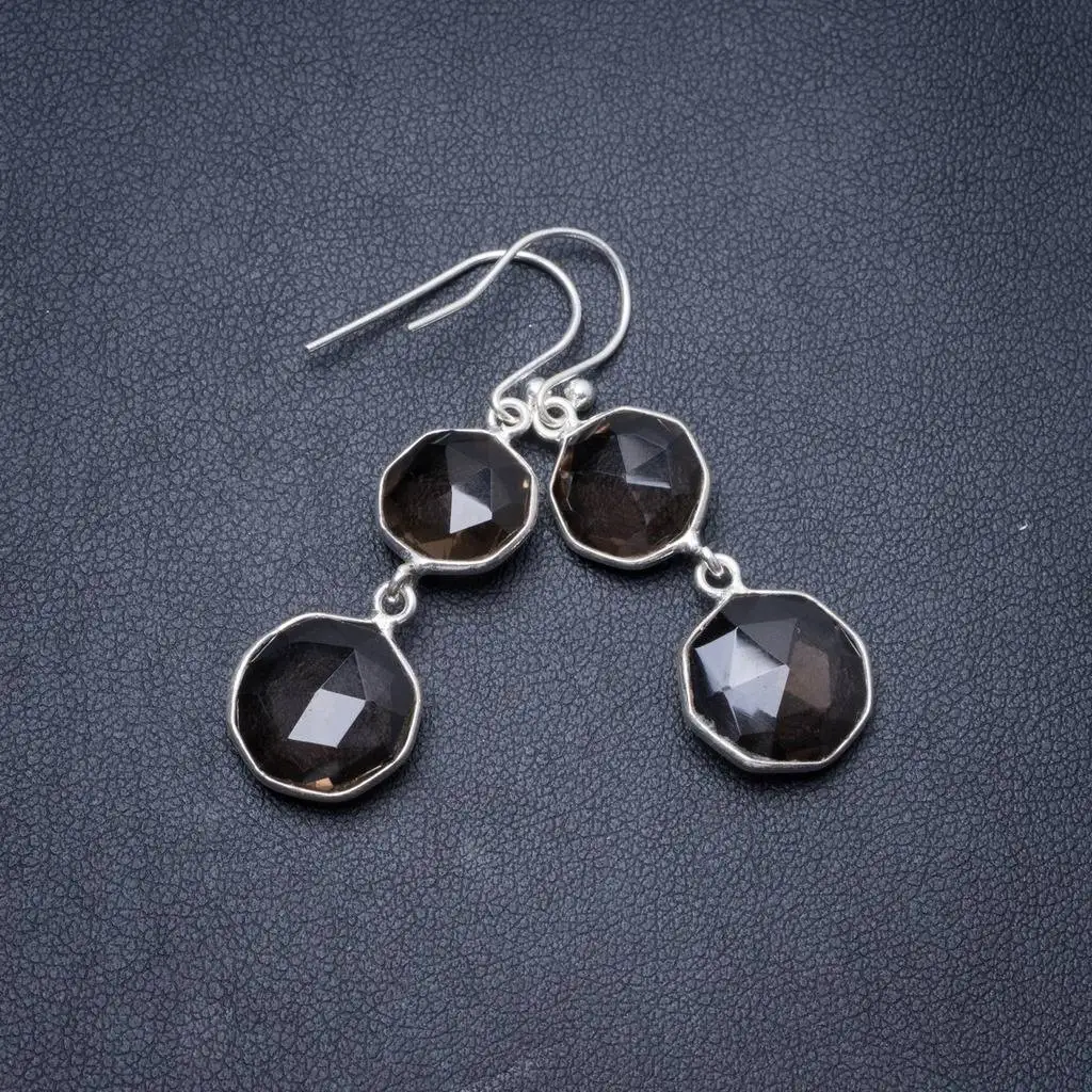 

Natural Smoky Quartz Handmade Unique 925 Sterling Silver Earrings 1.75" Y3013