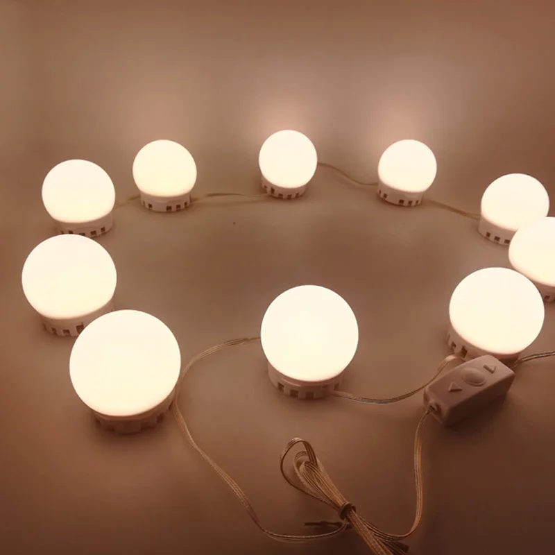 

Makeup mirror light bulb string (10 lights) LED white usb Sticking on the mirror DIY decor lamp bar bedroom 2019