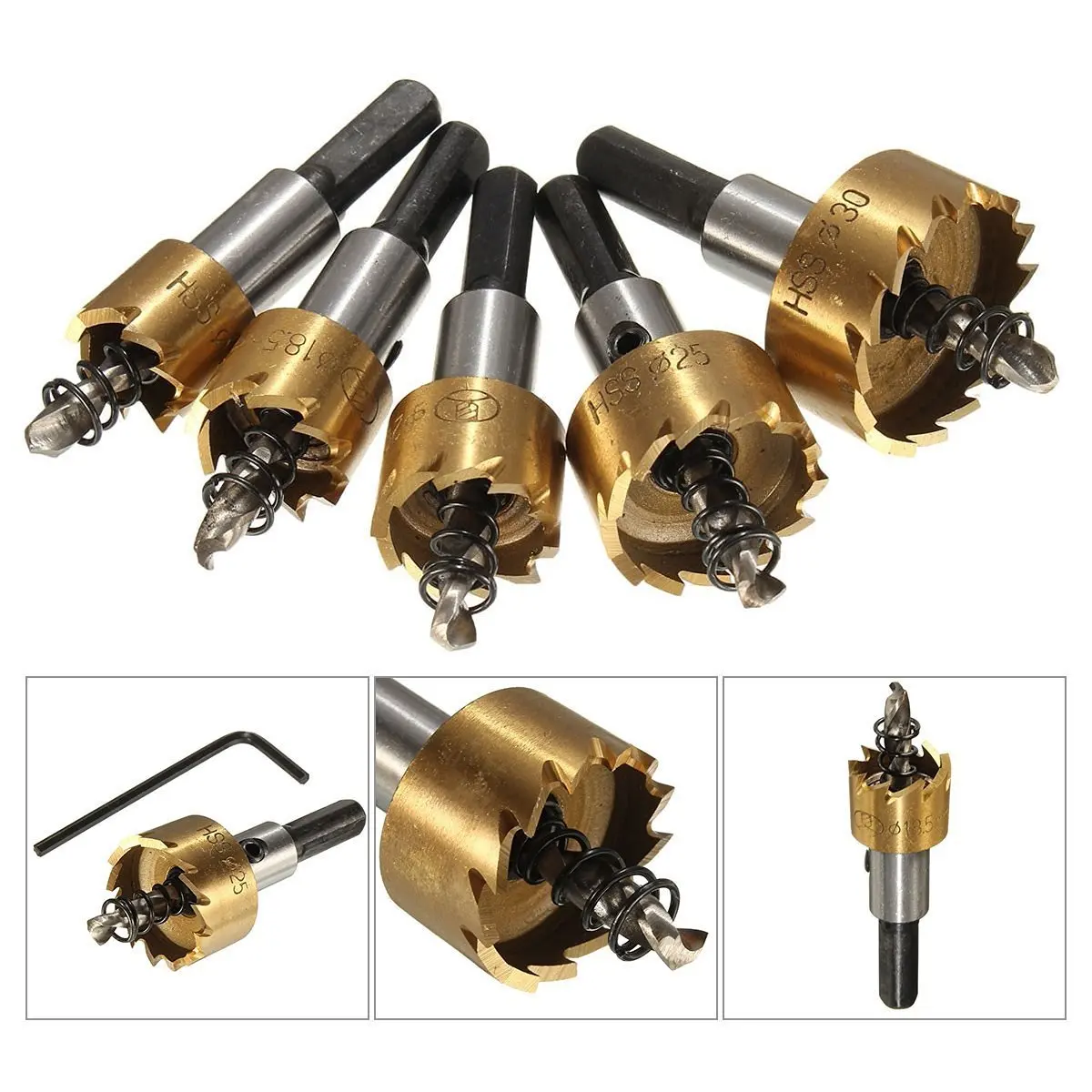 Carbide Tip HSS Drills Bit Hole Metal Wood Saw Set (5pcs)
