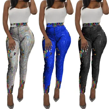 

Pencil Skirt Tutu Mujer Woman Spring And Summer 2019 European Beauty Sexy Nightclub Sequins Colorful Personality Slim Pants