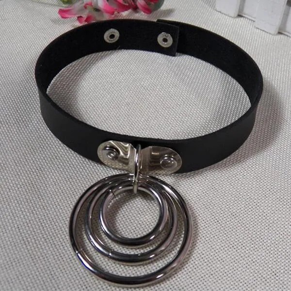 

New Steam punk Gothic Collier Colorful Pu Leather metal pendant Circle Choker Necklace women Grunge Jewelry statement necklace