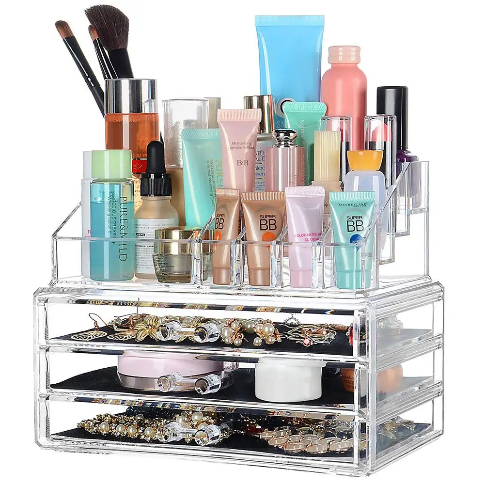 

AcrylicThree-layer Multiple Tiers Makeup Brush Cosmetics Storage Rack Drawer Container Organizer convenience