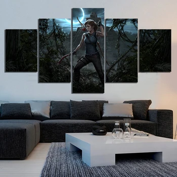 

5 Piece Games Art Print Shadow of The Tomb Raider Poster Paintings Canvas Art Decorative Paintings for Home Decor Wall Art