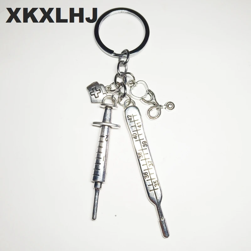 XKXLHJ, новинка, медицинский брелок для медсестры, игла, шприц, стетоскоп, термометр, милый брелок, ювелирный подарок