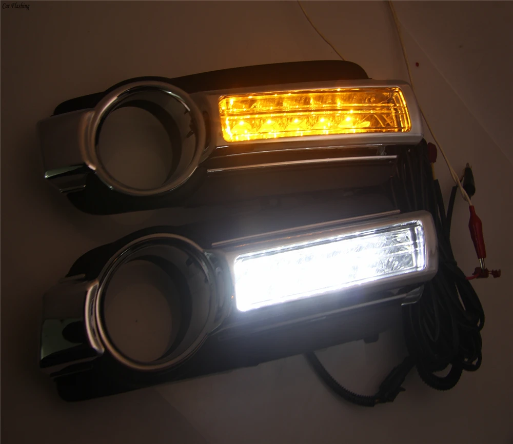 CSGJMY 1 комплект светодиодный DRL Дневной ходовой светильник с желтым поворотником противотуманная фара белый для Mitsubishi Pajero Montero