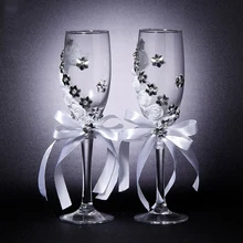 Набор из 2 предметов, свадебное стекло, креативные серебряные цветы, хрустальные свадебные бокалы для шампанского, бокалы для красного вина, бокалы, свадебные украшения