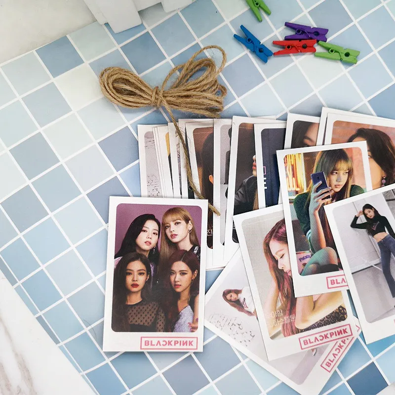 

Kpop BLACKPINK EXO TWICE IZONE NCT127 Cards Photo Cards LOMO 45Pcs Small Cards With Clips And Rope