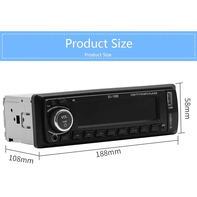 12V Car Bluetooth Radio Stereo Mp3 Player Aux Fm Usb Car Radio Player Su-1089