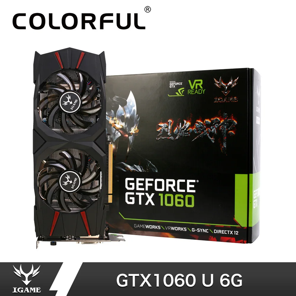  Красочные iGame GTX1060 U 6 г видео Графическая карта 1556-1771 мГц/8008 мГц 1060 192Bit GDDR5 PCI-E 3  DP + HDMI + DVI PC игровой видеокарты 