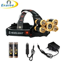 15000Lm Waterproof 5 LED CREE LED Zoom Headlamp Headlight Head Lamp Light For Bicycle light +2pcs Battery +Charger+car charger