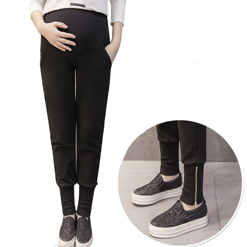 Брюки для беременных Обтягивающие Леггинсы для беременных эластичные хлопковые регулируемые талии спортивные брюки Одежда для беременных женщин E0083 - Цвет: black