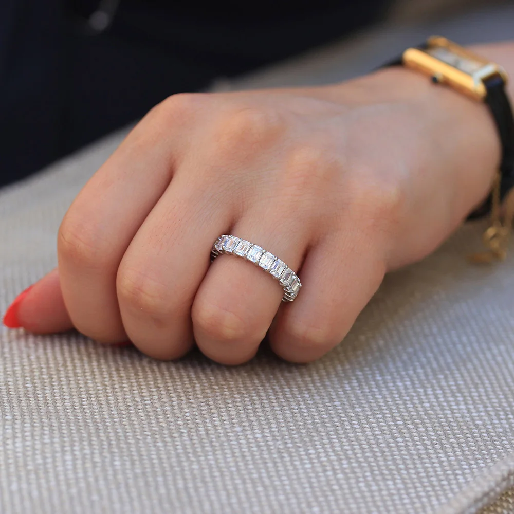 Твердое кольцо 14 к из белого золота изумруд DF Brilliant 5.5ct Moissanite Halo, обручальное кольцо, лаборатория, бриллиантовый браслет для женщин, хорошее ювелирное изделие, 3 шт