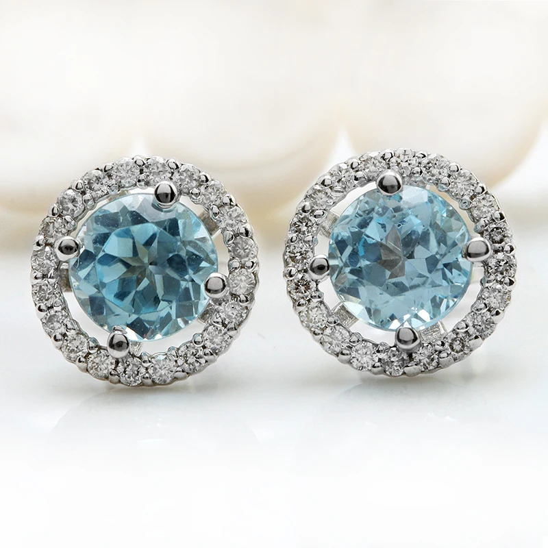 

Hot Sale Romantic Jewelry Stud Earrings For Wedding Elegant Silver Color Blue Round AAA Cubic Zirconia Stone Stud Earring Z3K521