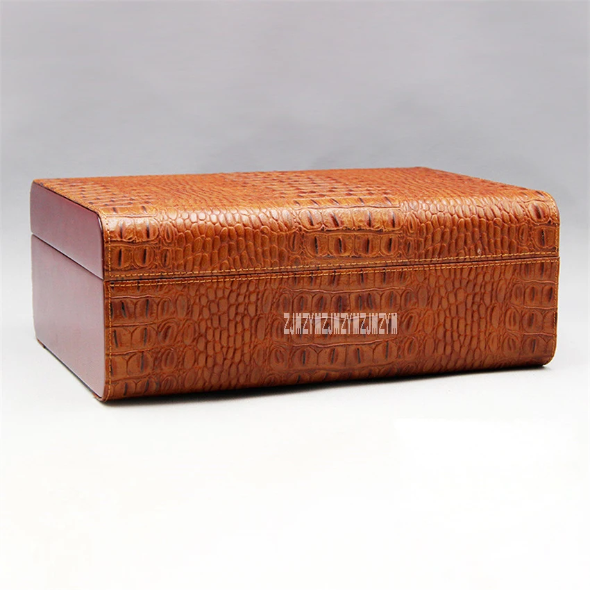 High Quality Leather Pattern Wooden Cigar Case Humidifying Moisturizing Humidor Cigar Box Large Capacity Cigar Humidor Hot Sale