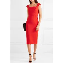 Новое Женское Платье на молнии сзади OL Commuter, профессиональное элегантное платье-карандаш с квадратным воротником, пакет, красное платье для женщин