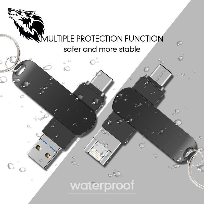 usb 3 in 1 Pendrive for iPhone/Android/notebook USB Flash Drive 128GB 64GB 32GB 16GB 8GB flash Pen Drive with key ring