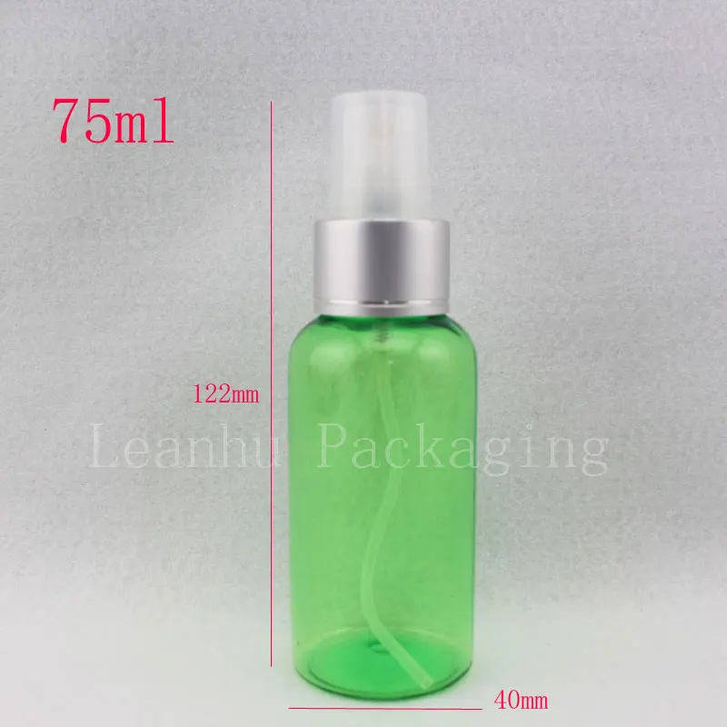 75 мл зеленый пустой тумана насоса макияж Пластик бутылки, 75cc Роскошные парфюмерно-косметические опрыскиватель туман контейнер