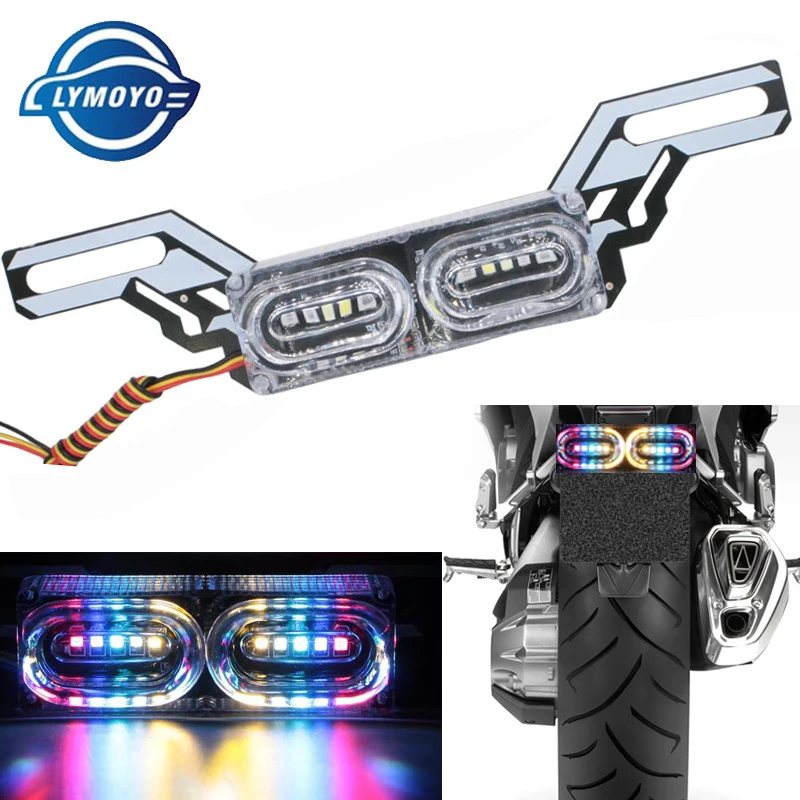 LYMOYO motocykl DRL strobo brzda lampa LED blesk stop lehký tavidlo RGB pestrý LED licence talíř taie policie upozornění den lehký