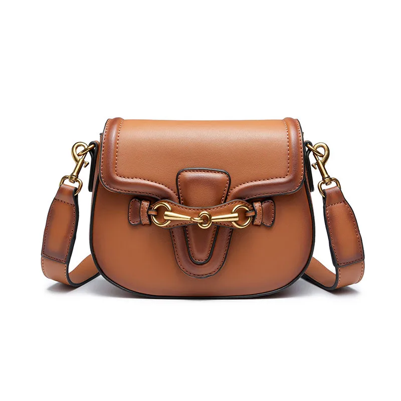 

Women Saddle Bag Cover Metal Two Wide Shoulder Straps Europe And America Pure Color Simple Female Sac Designer Brand Hot Sale