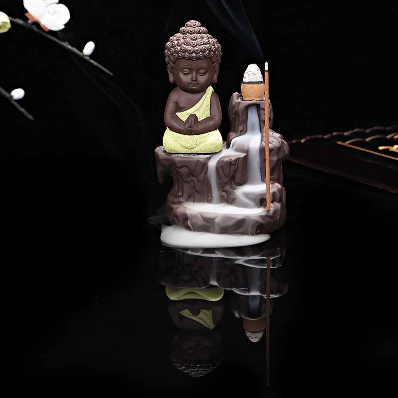 Китайский творческий дзен монах керамическая курильница Исин аромат обратного потока палочка ладан горелка с Буддой фиолетовая Глина Керамика катушки благовония база - Цвет: B01Y