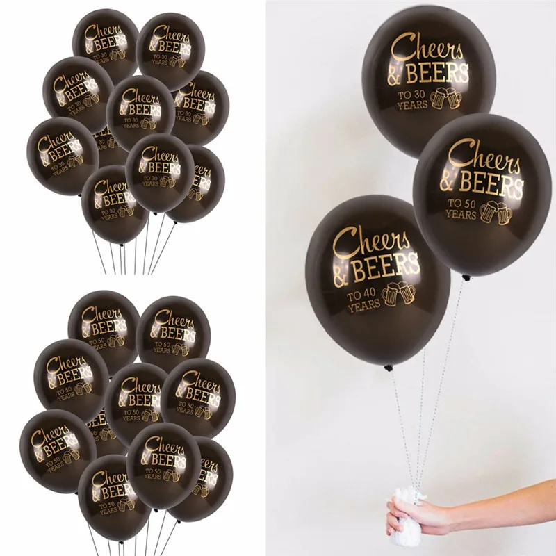 

10pcs Cheers&Beers to 30 40 Years Wedding Anniversary Balloons Black Latex Balloons Aged Happy Birthday Party Decoration Globos