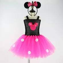 Детские розовые и красные платья в горошек с бантом и Минни Маус; платье-пачка для маленьких девочек; костюм Минни; платья на Хэллоуин, Рождество, День рождения; XX025