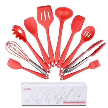 

10Pcs/Set Silicone NonStick Kitchen Gadgets Cooking Tools Utensils Set For Tong Spoon Spatula Pasta Server Whisk Ladle Strainer