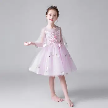 

New Fashion Teenage Girls Mesh Flowers Tutu Princess Dress Kids Dresses For Girls Wedding Party Baby Girl Clothes Vestidos F48