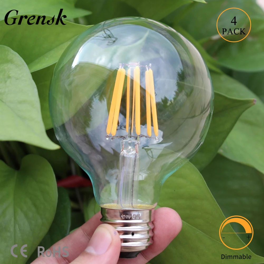 Grensk G80 Глобус светодиодный светильник 6 Вт Edison Светодиодный светильник накаливания холодный белый 6000K E27 светодиодный 220 В лампа с регулируемой яркостью = 60 Вт лампа накаливания