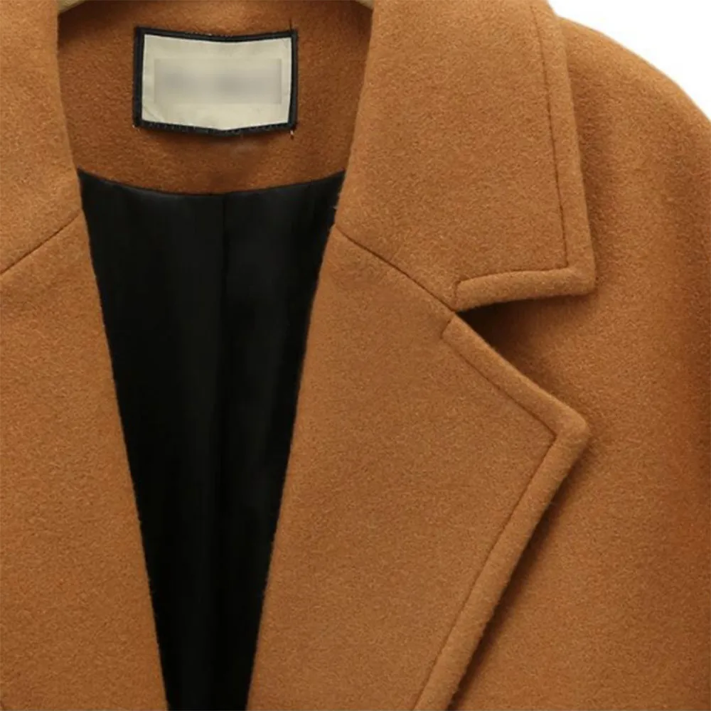 Женское зимнее длинное пальто, одноцветное шерстяное пальто, тренчкот, Женское пальто с карманами, верхняя одежда, пальто из смешанной шерсти размера плюс