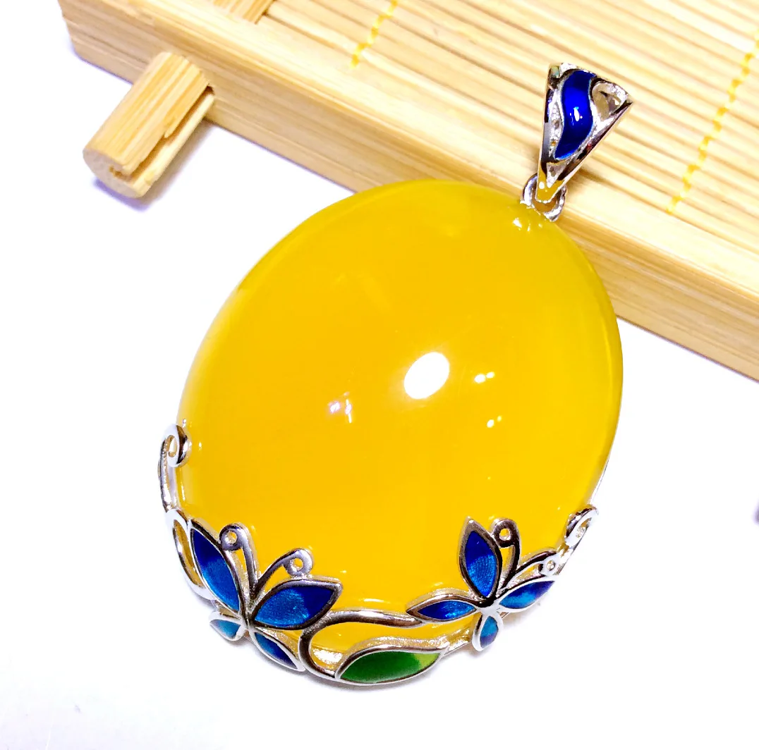 

[S925] silver inlaid natural Butterfly Pendant ornaments Shaolan Cloisonne pulp
