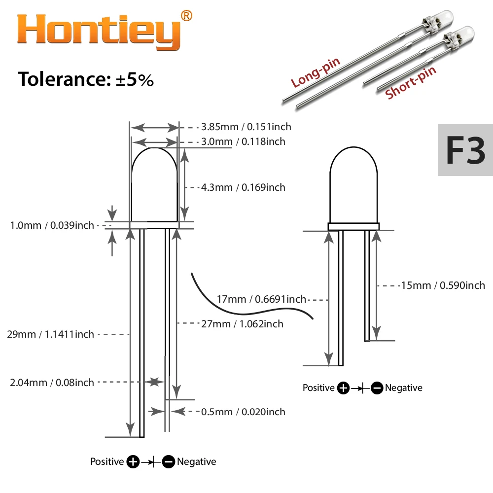 Hontiey 100 шт. LED 5 мм диодный свет DIY белый желтый красный синий зеленый круглый прозрачный 3 мм светоизлучающие диоды лампы F5 бусины