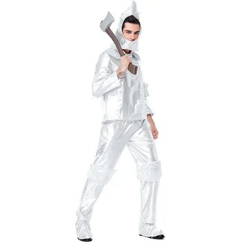 

Halloween Costumes Wizard of Oz The Tin Man Man Cosplay Waterproof Clothes with Headgear Shoe Covers Silvery Hickory Costume