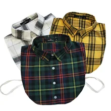 Клетчатая рубашка с фальшивым воротником Женская и мужская хлопковая рубашка с фальшивым воротником Женская блузка с фальшивым воротником