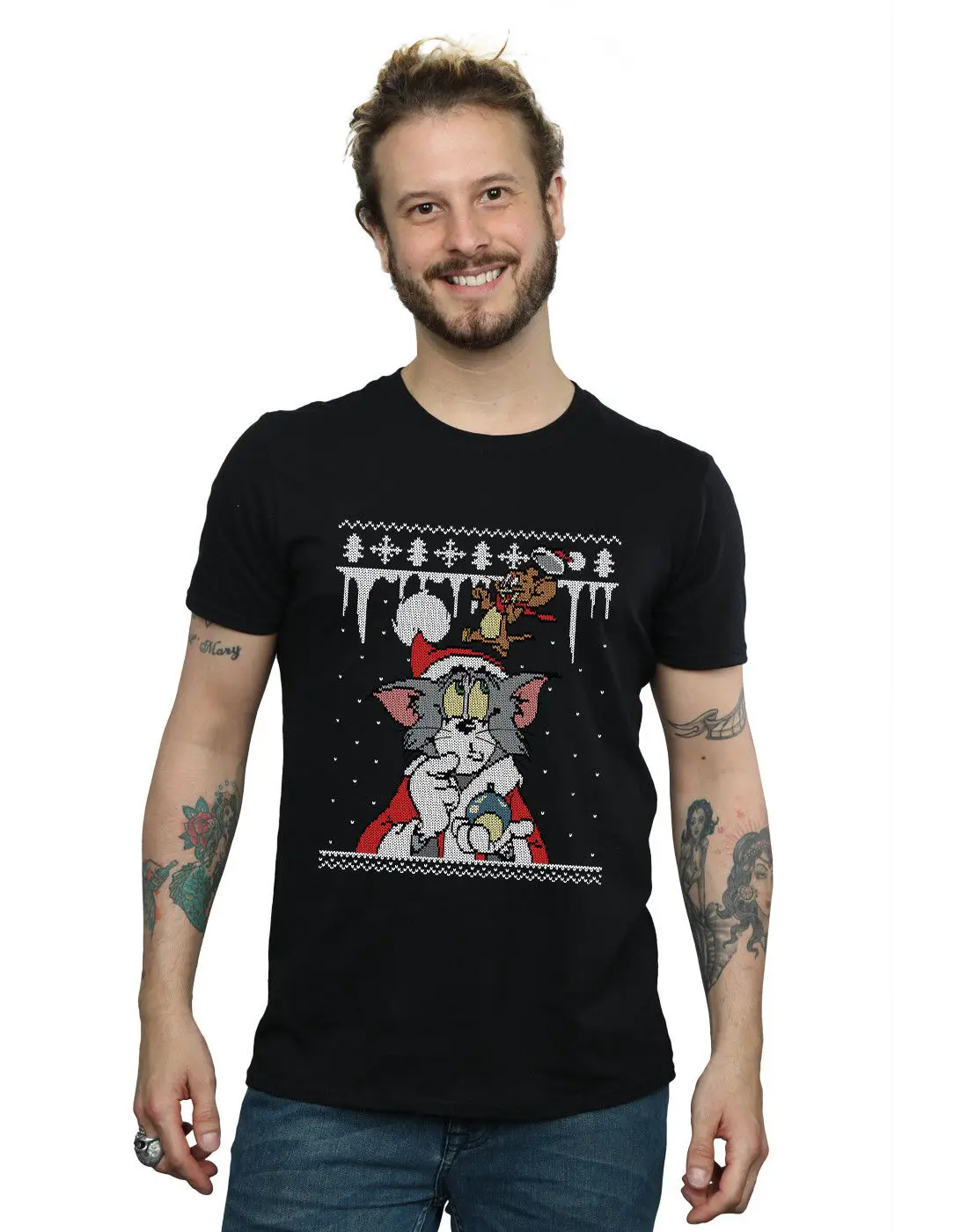 Tom And Jerry Men's Christmas Fair Isle T Shirt-in T