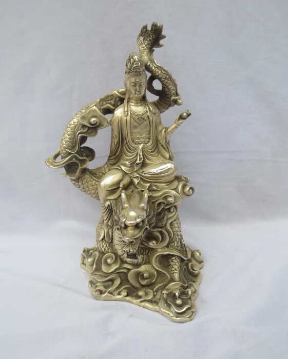 

Antique antiques Collectible Decorated Old Handwork 9 inch Tibet Silver Carved Guanyin Buddha Statue ,Dragon Sculpture