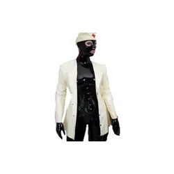 Латексное пальто 100% Новинка; Лидер продаж резиновая Для женщин Кнопка медсестра белое пальто 0,4 мм Размеры XXS-XXL