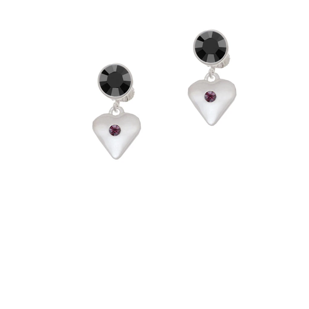 Large February - Purple Crystal Heart Crystal Clip On Earrings (2)