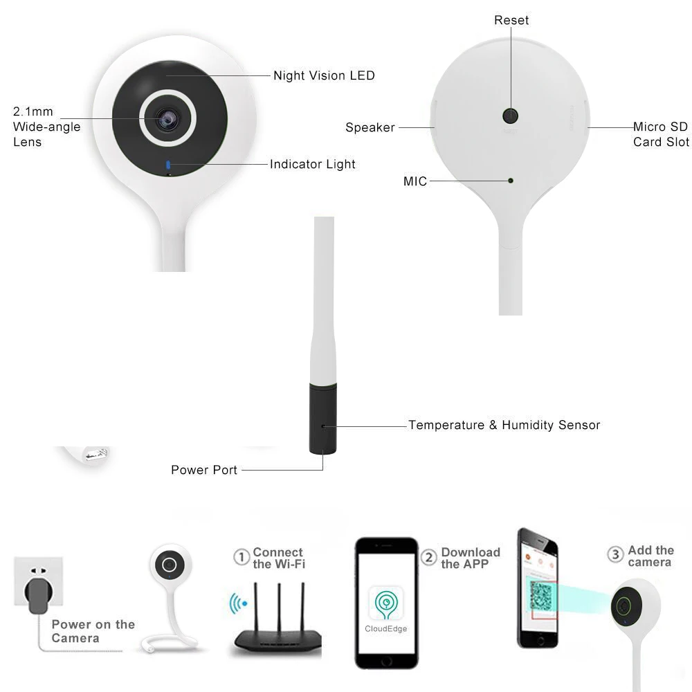 Wdskivi дисплей температуры и влажности HD мини ip-камера беспроводная Wifi камера видеонаблюдения CCTV камера детский монитор