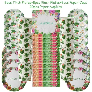 

44pcs/set Disposable Tableware Flamingo Party Supplies Aloha Theme Wedding Decoration Birthday Party Summer Hawaiian Decoration