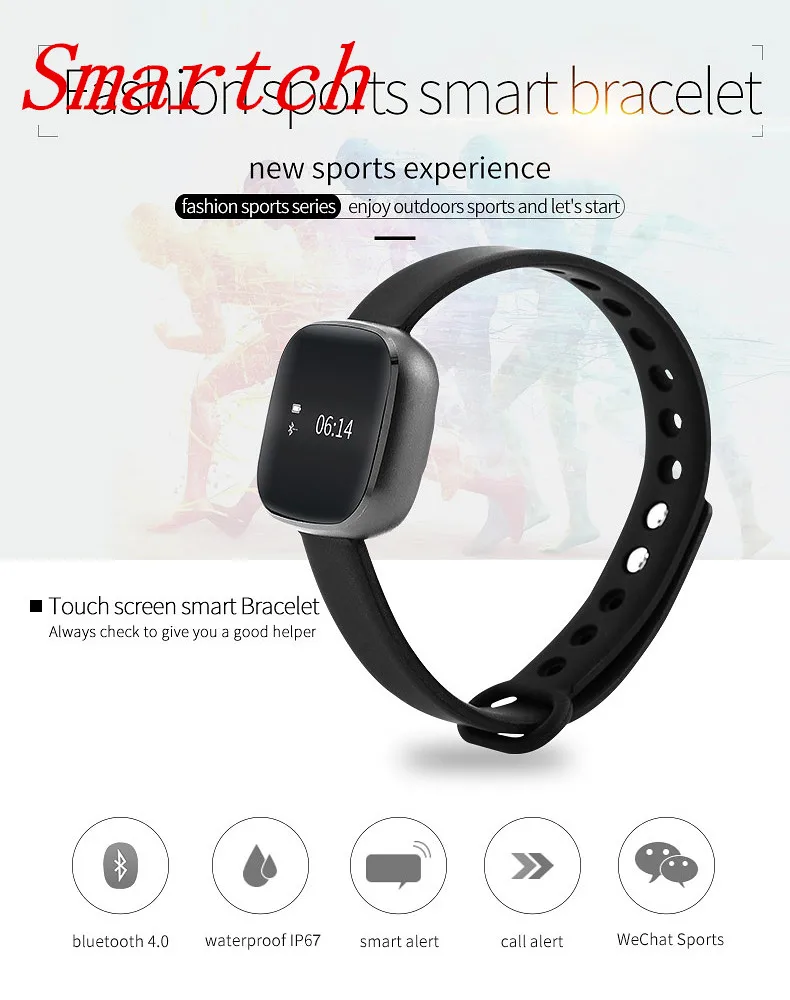 Smartch 2017 Smart Wristband V8 Touch Screen Blood Pressure Smart Bluetooth Bracelet Step Pedometer Heart Rate