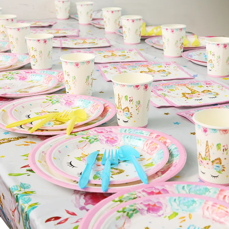Unicorn Party Disposable Tableware Set Unicornio Flag Banner Baby Unicorn Party Disposable Tableware Set Unicornio Flag Banner Baby