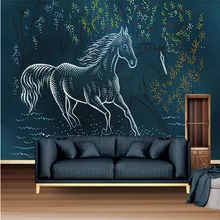 Европейский абстрактный черно-белые точки Пара лошадей темно-синий фон настенная бумага 3D роскошный Декор для дома настенная бумага