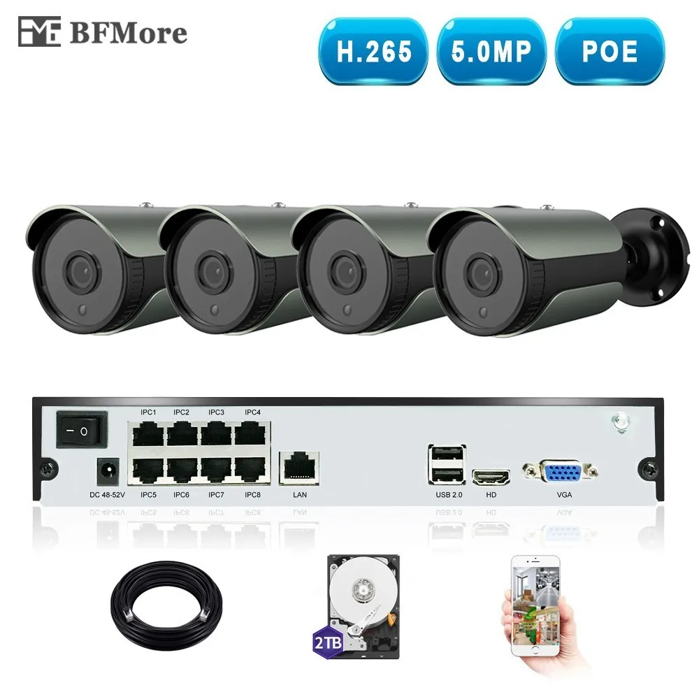 BFMore 4CH H 265 H 264 5 0MP POE NVR Kit CCTV System IP Camera IP67