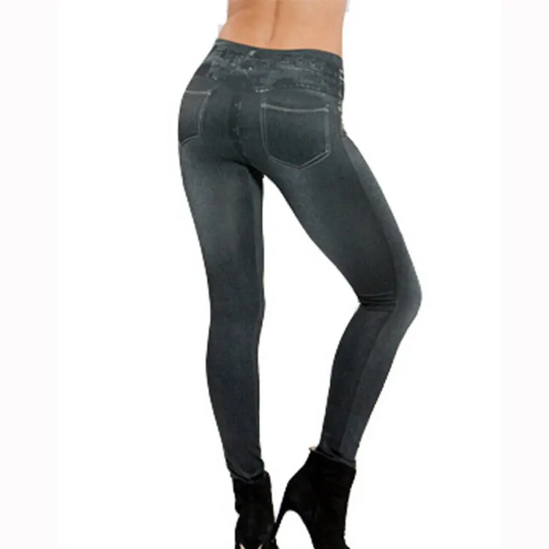 Популярные леггинсы женские джинсы Брюки с карманами облегающие Джеггинсы Фитнес Легинсы большого размера Black черный/серый/синий - Цвет: black