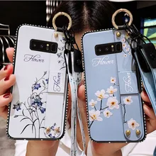 Correa de muñeca suave TPU funda para Samsung Galaxy S7 S8 S9 S10 Edge Plus Note 8 9 Vintage flor patrón titular cubierta con cordón