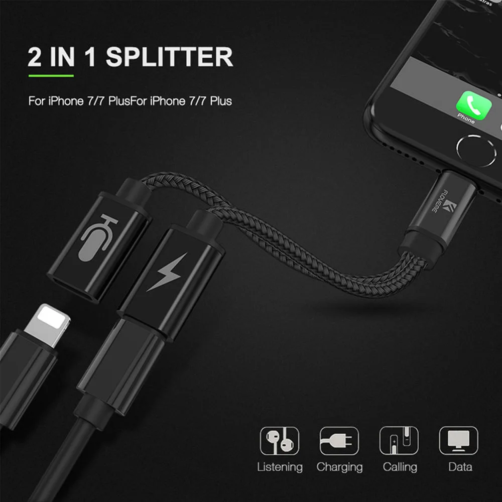 

FDBRO 2 in 1 For Lighting to 3.5mm Audio Converter For iPhone 7 8 Plus X Headphone USB Adapter For Apple IOS 11 Cable Splitter