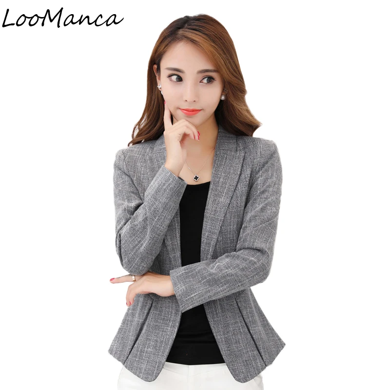 Women's Blazer Spring 2019 Fashion Classic Linen Cotton Gray Small ...